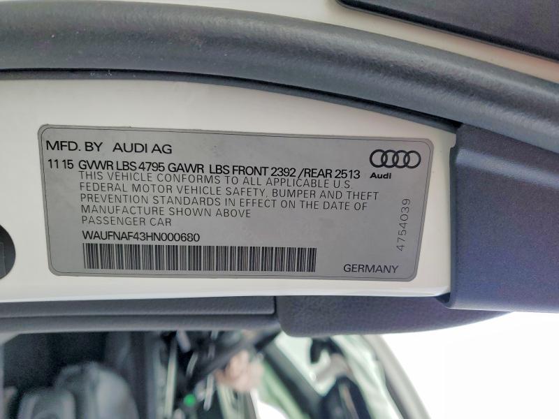 2017 Audi A4 მანქანა იყიდება აუქციონზე, vin: WAUFNAF43HN000680, აუქციონის ნომერი: 77720135