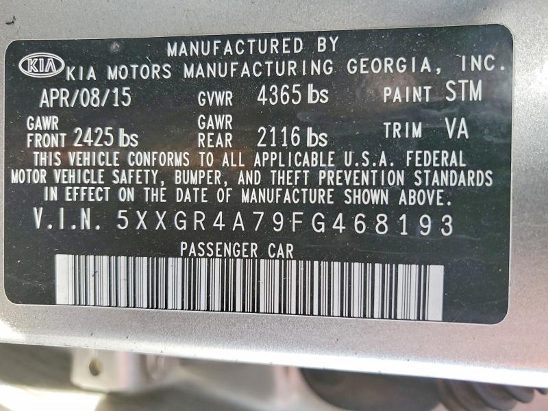 2015 Kia Optima მანქანა იყიდება აუქციონზე, vin: 5XXGR4A79FG468193, აუქციონის ნომერი: 79163805