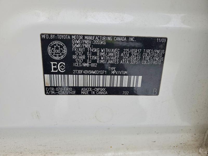 Продажа на аукционе авто 2010 Toyota Rav4 Limit, vin: 2T3DF4DV9AW031371, номер лота: 76031425