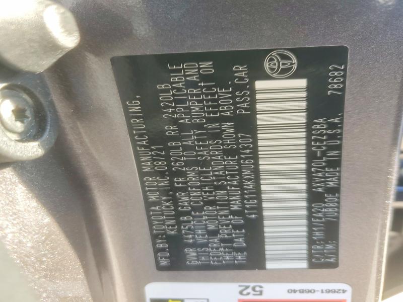 2021 Toyota Camry მანქანა იყიდება აუქციონზე, vin: 4T1G11AKXMU614307, აუქციონის ნომერი: 78411135