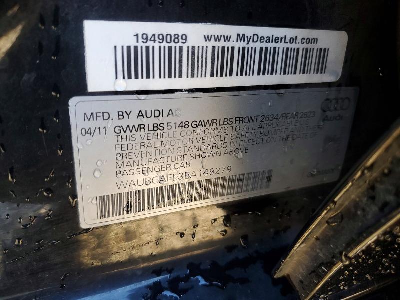 78639605 :رقم المزاد ، WAUBGAFL3BA149279 vin ، 2011 Audi S4 مزاد بيع