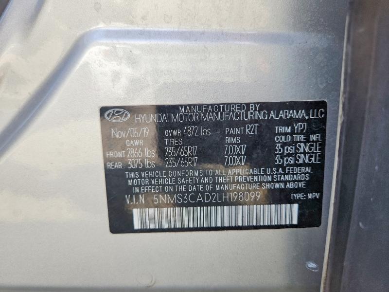 78988975 :رقم المزاد ، 5NMS3CAD2LH198099 vin ، 2020 Hyundai Santa Fe مزاد بيع