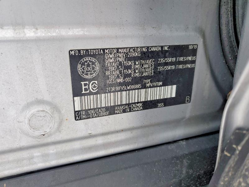 2020 Toyota Rav4 მანქანა იყიდება აუქციონზე, vin: 2T3R1RFV5LW086885, აუქციონის ნომერი: 78430195