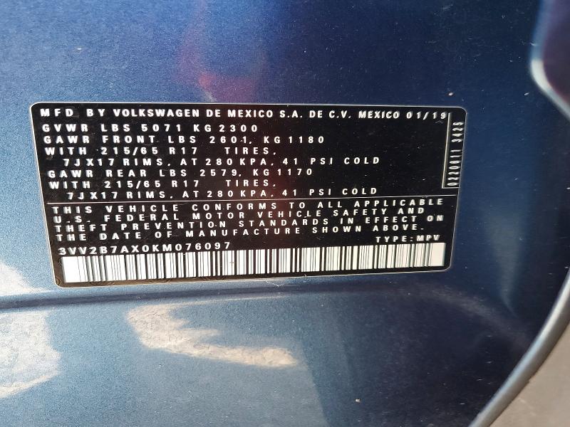 Aukcja sprzedaży 2019 Volkswagen Tiguan, vin: 3VV2B7AX0KM076097, numer aukcji: 76405685