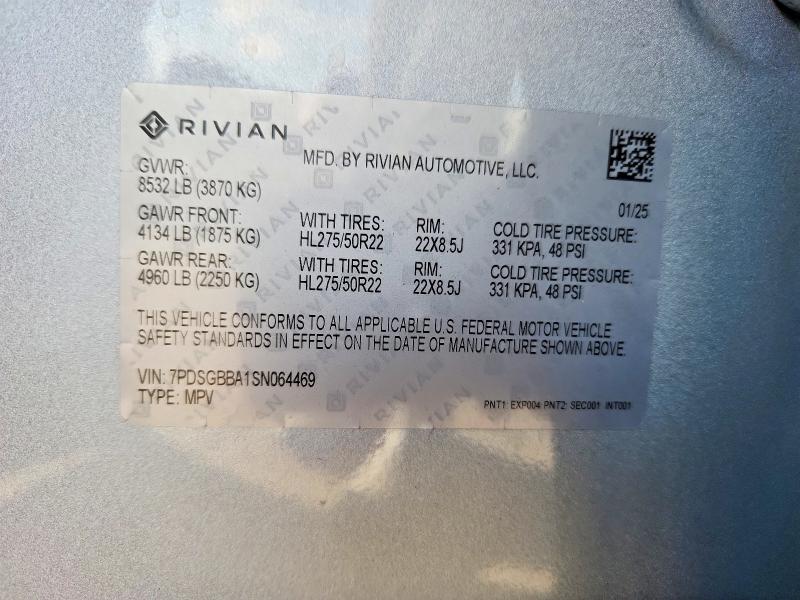 75835515 :رقم المزاد ، 7PDSGBBA1SN064469 vin ، 2025 Rivian R1s مزاد بيع