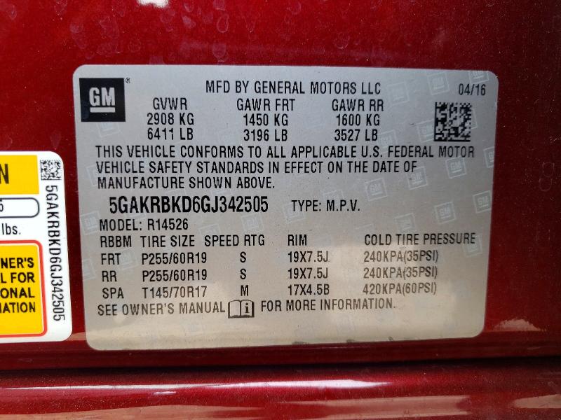 Продажа на аукционе авто 2016 Buick Enclave, vin: 5GAKRBKD6GJ342505, номер лота: 78697495