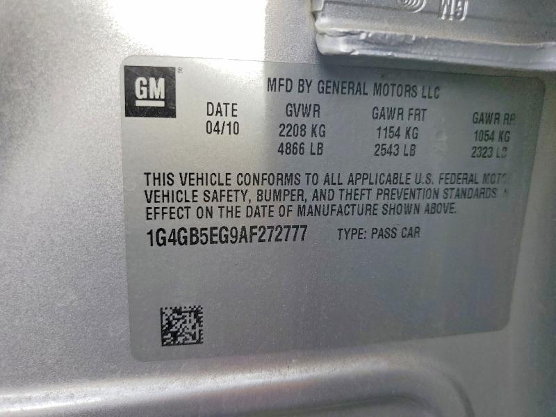 78569785 :رقم المزاد ، 1G4GB5EG9AF272777 vin ، 2010 Buick Lacrosse مزاد بيع