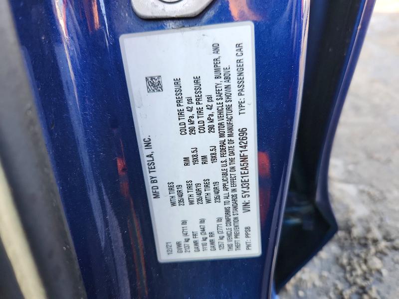 2022 Tesla Model 3 მანქანა იყიდება აუქციონზე, vin: 5YJ3E1EA5NF142696, აუქციონის ნომერი: 78592485
