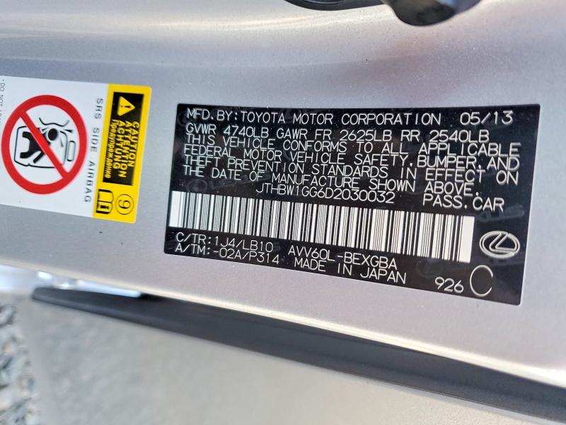 2013 Lexus Es მანქანა იყიდება აუქციონზე, vin: JTHBW1GG6D2030032, აუქციონის ნომერი: 54161166