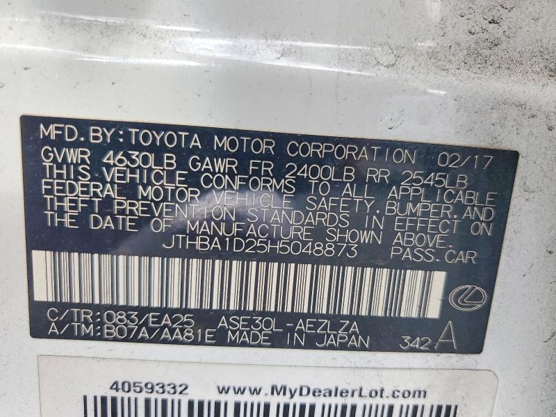Aukcja sprzedaży 2017 Lexus Is, vin: JTHBA1D25H5048873, numer aukcji: 78544925