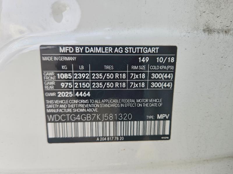 Aukcja sprzedaży 2019 Mercedes-benz Gla, vin: WDCTG4GB7KJ581320, numer aukcji: 97839475