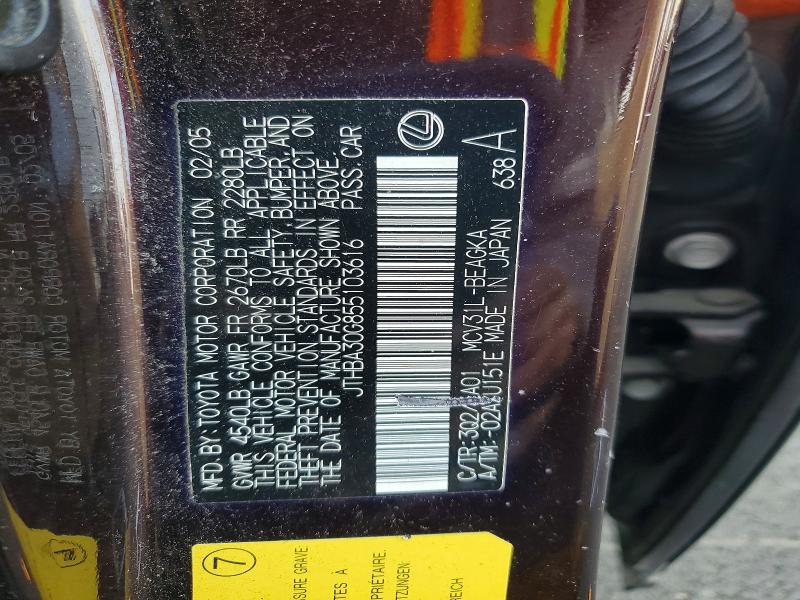Aukcja sprzedaży 2005 Lexus Es, vin: JTHBA30G855103616, numer aukcji: 77212245