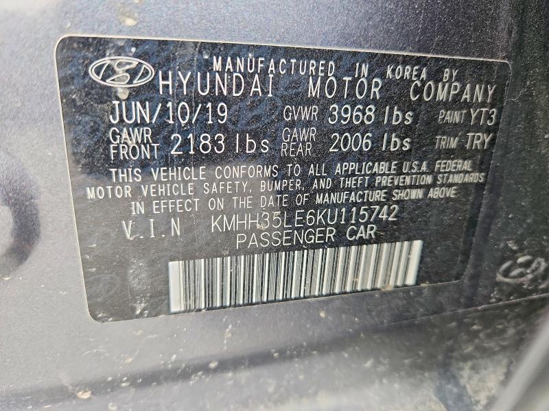 Aukcja sprzedaży 2019 Hyundai Elantra Gt, vin: KMHH35LE6KU115742, numer aukcji: 78029555