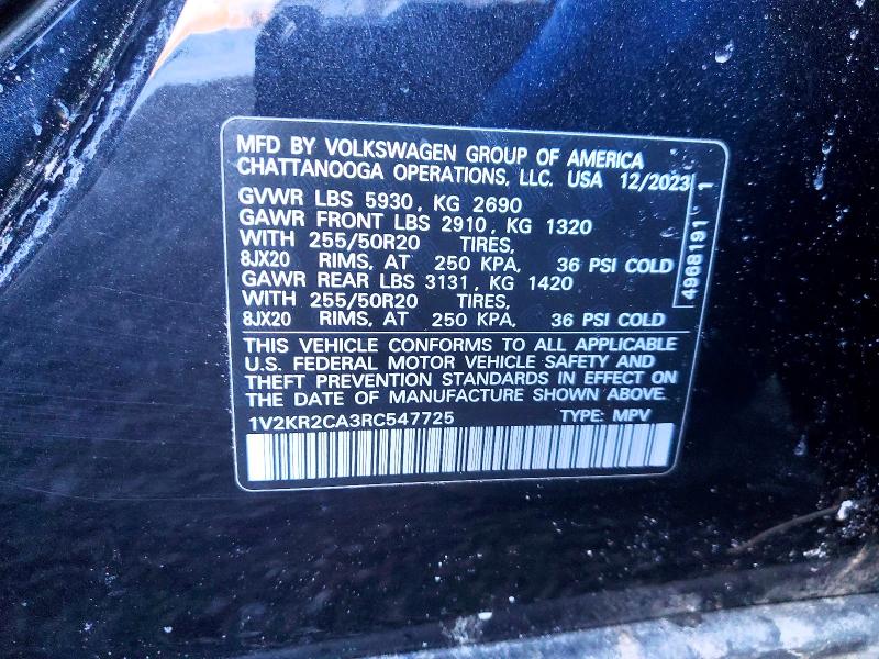 2024 Volkswagen Atlas მანქანა იყიდება აუქციონზე, vin: 1V2KR2CA3RC547725, აუქციონის ნომერი: 77271645