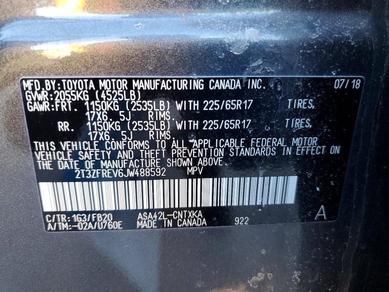 Aukcja sprzedaży 2018 Toyota Rav4, vin: 2T3ZFREV6JW488592, numer aukcji: 78498285
