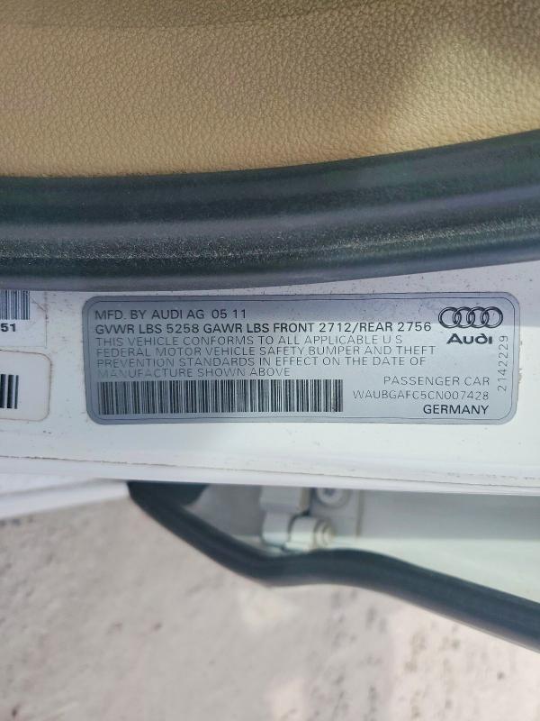 Aukcja sprzedaży 2012 Audi A6, vin: WAUBGAFC5CN007428, numer aukcji: 79038875
