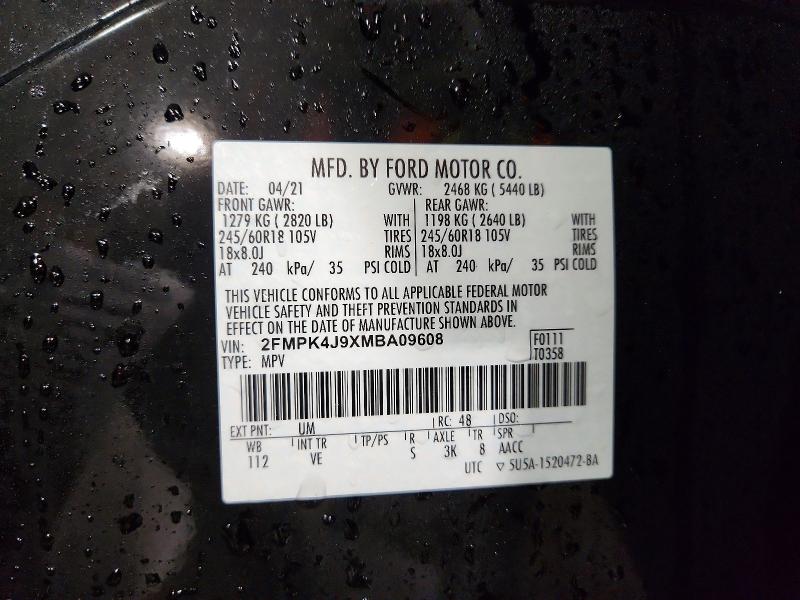 2021 Ford Edge მანქანა იყიდება აუქციონზე, vin: 2FMPK4J9XMBA09608, აუქციონის ნომერი: 78359825
