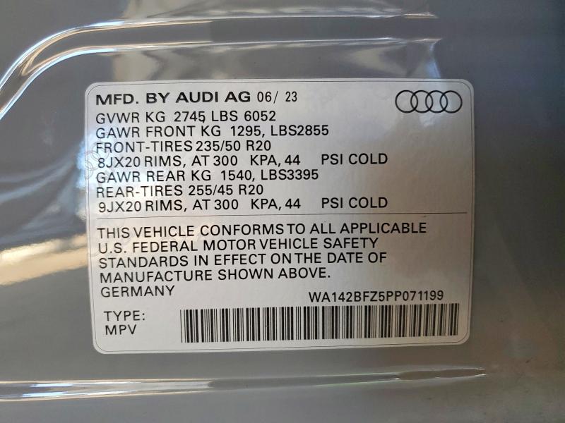 77148535 :رقم المزاد ، WA142BFZ5PP071199 vin ، 2023 Audi Q4 E-tron مزاد بيع