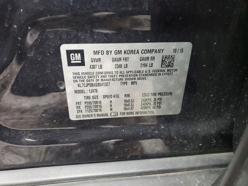 Aukcja sprzedaży 2016 Chevrolet Trax, vin: KL7CJPSBXGB541327, numer aukcji: 76753225