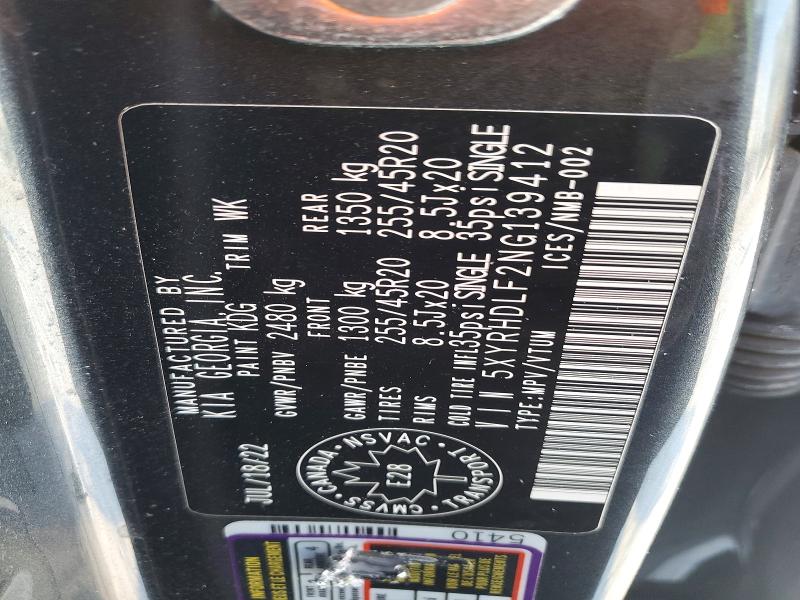Aukcja sprzedaży 2022 Kia Sorento Ex, vin: 5XYRHDLF2NG139412, numer aukcji: 74704695
