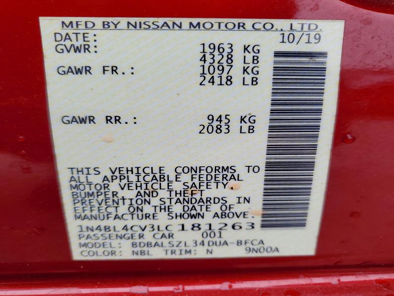 Aukcja sprzedaży 2020 Nissan Altima, vin: 1N4BL4CV3LC181263, numer aukcji: 76965065