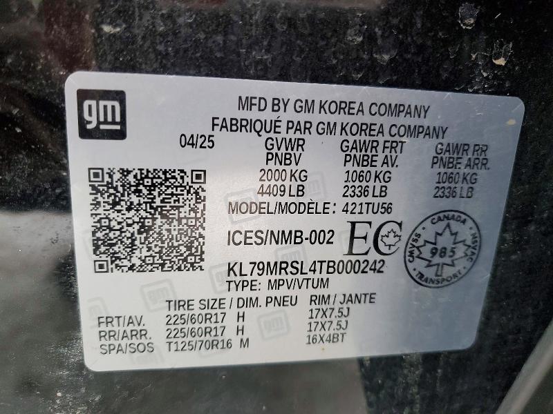 76396605 :رقم المزاد ، KL79MRSL4TB000242 vin ، 2026 Chevrolet Trailblazer مزاد بيع