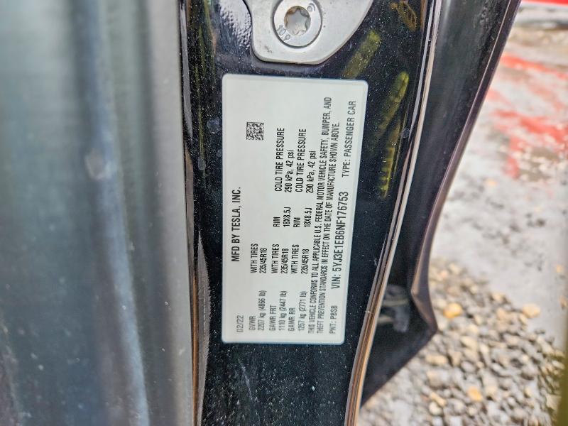 73690005 :رقم المزاد ، 5YJ3E1EB6NF176753 vin ، 2022 Tesla Model 3 مزاد بيع
