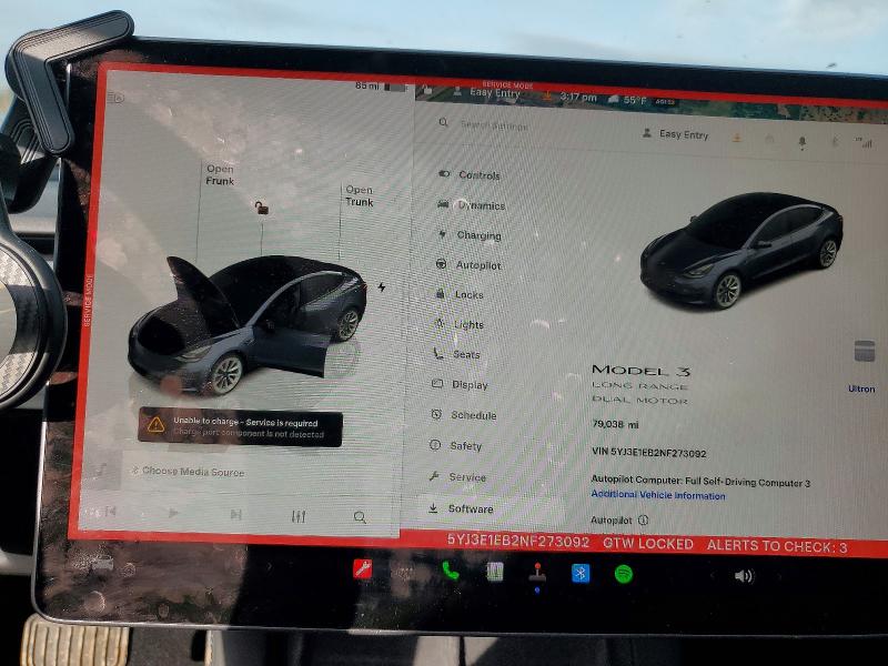 77919985 :رقم المزاد ، 5YJ3E1EB2NF273092 vin ، 2022 Tesla Model 3 مزاد بيع
