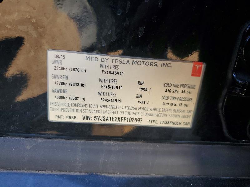 77720815 :رقم المزاد ، 5YJSA1E2XFF102597 vin ، 2015 Tesla Model S مزاد بيع