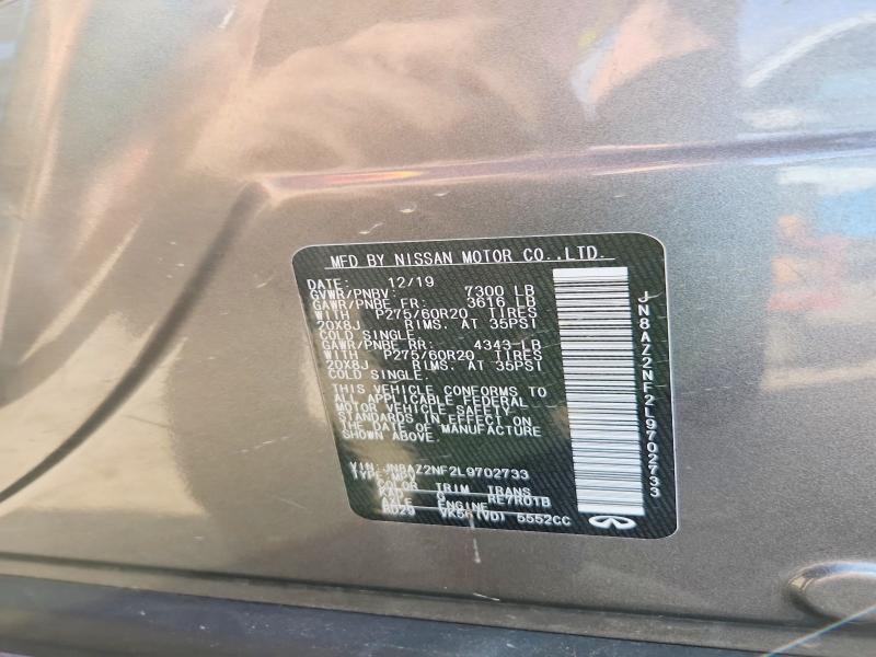 Aukcja sprzedaży 2020 Infiniti Qx80, vin: JN8AZ2NF2L9702733, numer aukcji: 75508505