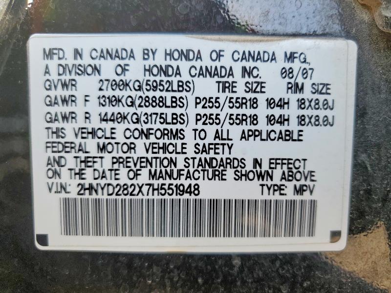 Aukcja sprzedaży 2007 Acura Mdx, vin: 2HNYD282X7H551948, numer aukcji: 78803305