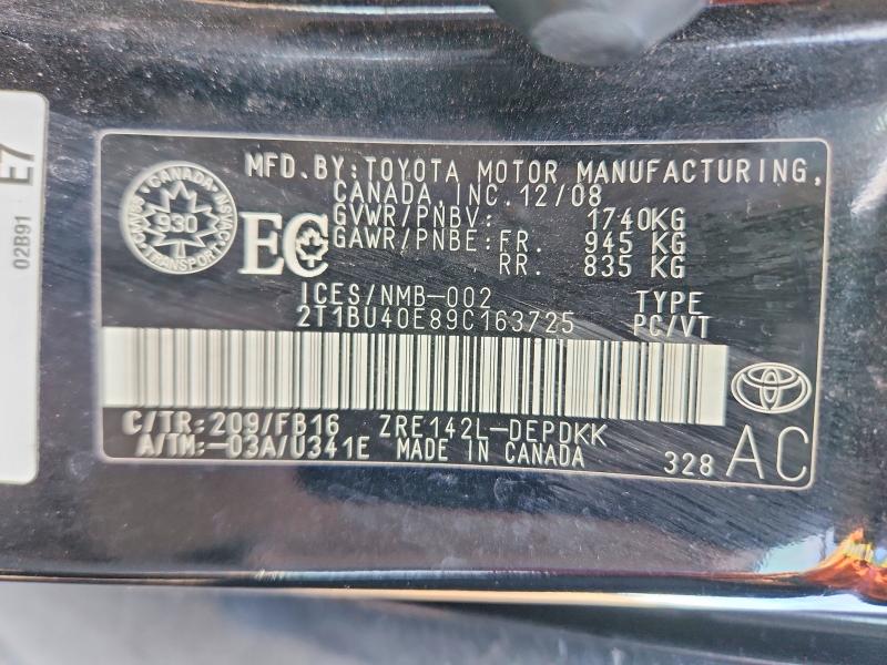 Продажа на аукционе авто 2009 Toyota Corolla, vin: 2T1BU40E89C163725, номер лота: 76817745