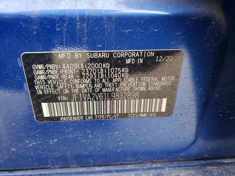 Продажа на аукционе авто 2020 Subaru Wrx, vin: JF1VA2V61L9832898, номер лота: 75692635