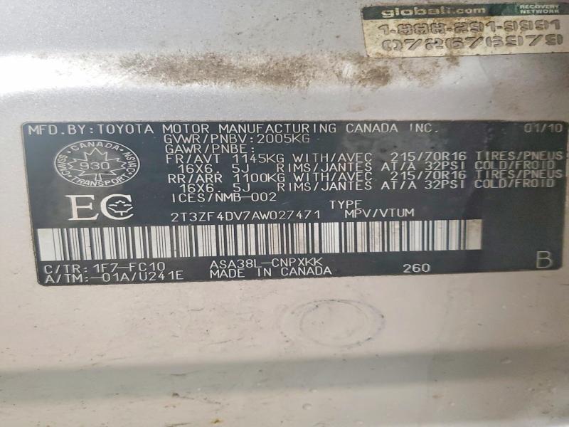 Aukcja sprzedaży 2010 Toyota Rav4, vin: 2T3ZF4DV7AW027471, numer aukcji: 75995845