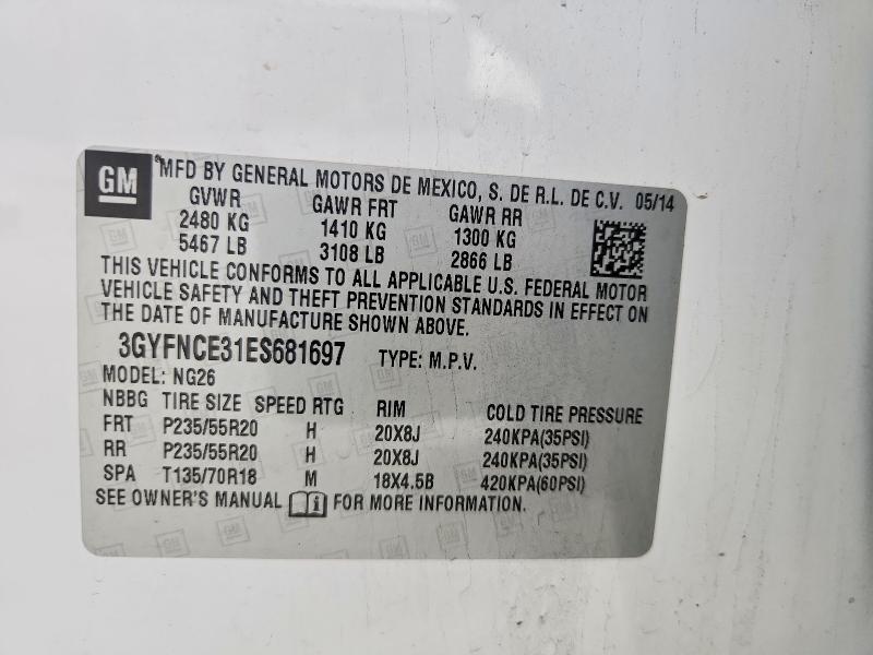 79013365 :رقم المزاد ، 3GYFNCE31ES681697 vin ، 2014 Cadillac Srx مزاد بيع