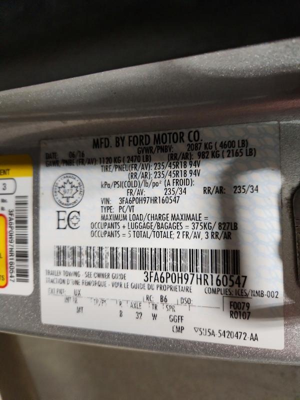 Продажа на аукционе авто 2017 Ford Fusion, vin: 3FA6P0H97HR160547, номер лота: 76362105
