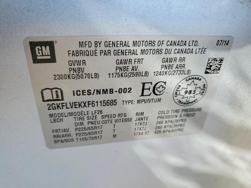 Продаж на аукціоні авто 2015 Gmc Terrain, vin: 2GKFLVEKXF6115685, номер лоту: 77661865