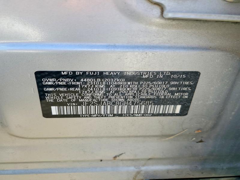 78151595 :رقم المزاد ، JF2SJABC8GH475685 vin ، 2016 Subaru Forester مزاد بيع