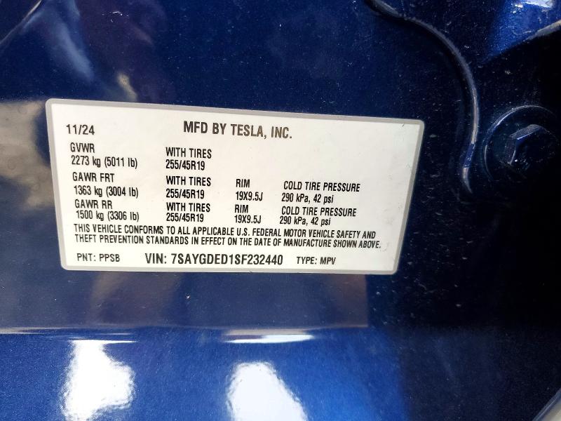 2025 Tesla Model Y მანქანა იყიდება აუქციონზე, vin: 7SAYGDED1SF232440, აუქციონის ნომერი: 78860775