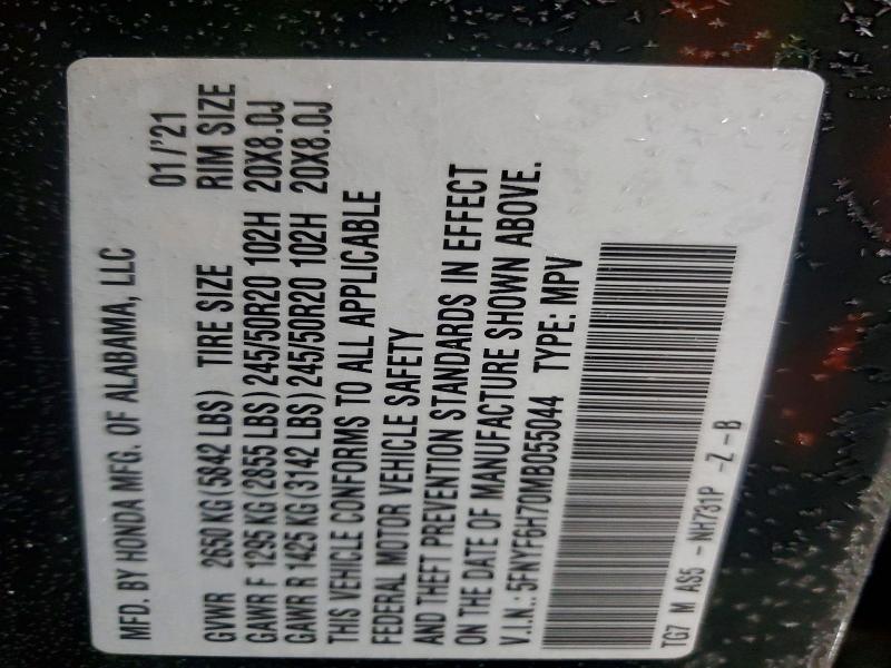 74322095 :رقم المزاد ، 5FNYF6H70MB055044 vin ، 2021 Honda Pilot Blac مزاد بيع