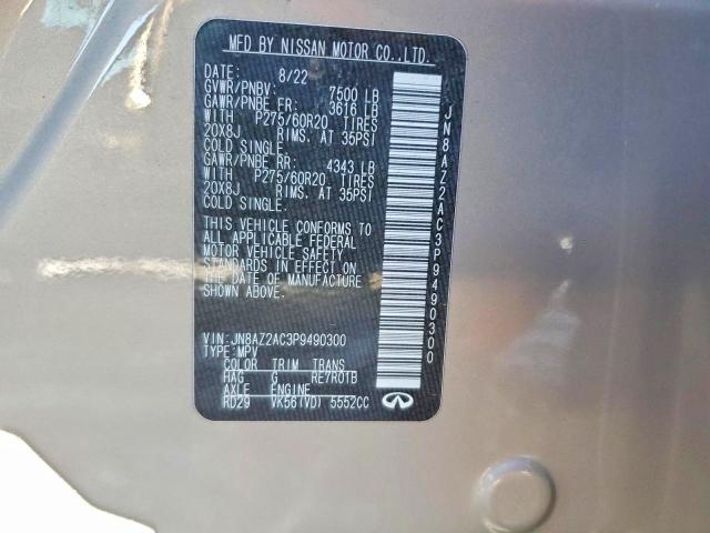 76934265 :رقم المزاد ، JN8AZ2AC3P9490300 vin ، 2023 Infiniti Qx80 Luxe مزاد بيع