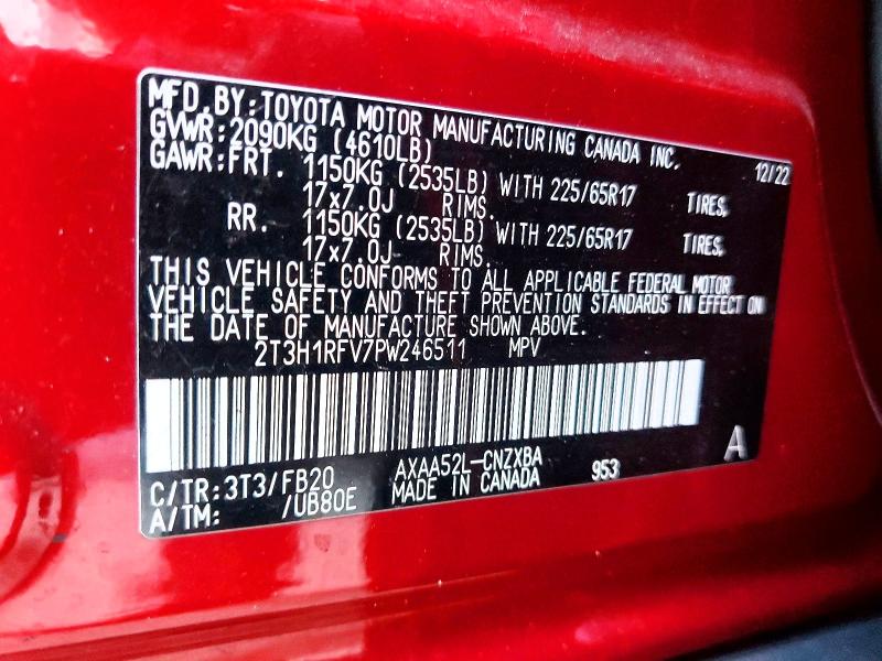 Aukcja sprzedaży 2023 Toyota Rav4, vin: 2T3H1RFV7PW246511, numer aukcji: 78276215