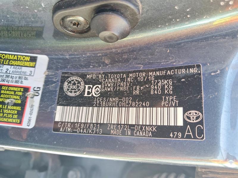2017 Toyota Corolla მანქანა იყიდება აუქციონზე, vin: 2T1BURHE0HC782240, აუქციონის ნომერი: 78902795