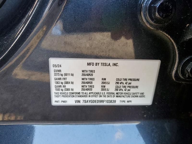 Продажа на аукционе авто 2024 Tesla Model Y, vin: 7SAYGDED9RF103839, номер лота: 77781085