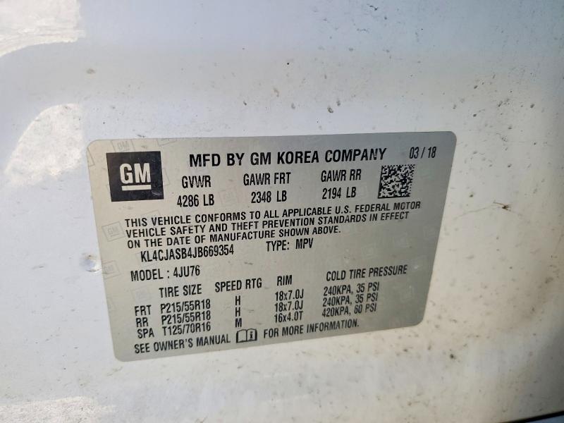 78684435 :رقم المزاد ، KL4CJASB4JB669354 vin ، 2018 Buick Encore مزاد بيع
