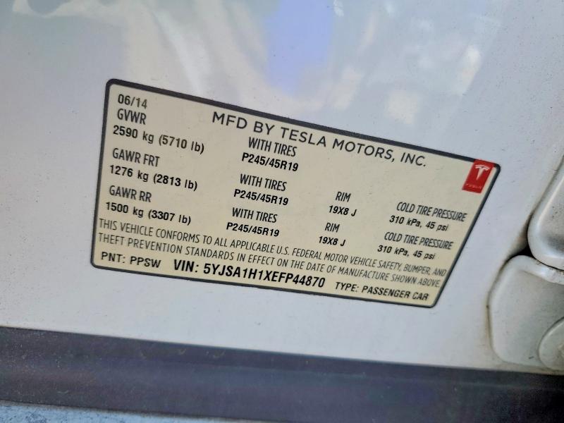 76027545 :رقم المزاد ، 5YJSA1H1XEFP44870 vin ، 2014 Tesla Model S مزاد بيع