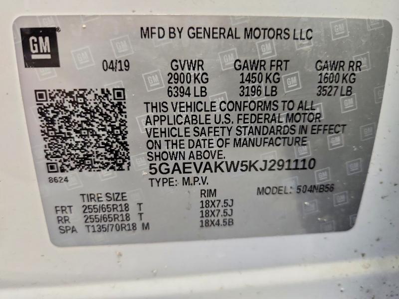 2019 Buick Enclave მანქანა იყიდება აუქციონზე, vin: 5GAEVAKW5KJ291110, აუქციონის ნომერი: 79337525