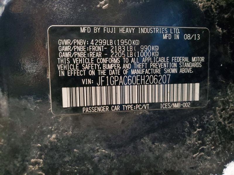 2014 Subaru Impreza მანქანა იყიდება აუქციონზე, vin: JF1GPAC60EH206207, აუქციონის ნომერი: 77855095
