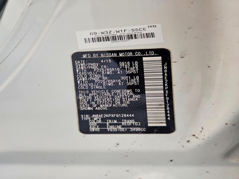 Продаж на аукціоні авто 2015 Nissan Quest, vin: JN8AE2KPXF9128444, номер лоту: 48548616