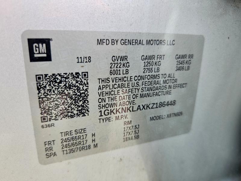 Aukcja sprzedaży 2019 Gmc Acadia, vin: 1GKKNKLAXKZ186448, numer aukcji: 76200595